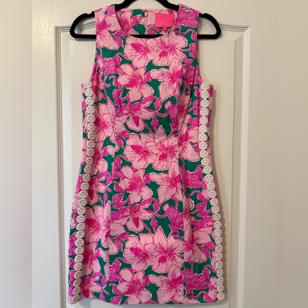 Lilly Pulitzer Kelly Green Hibis Kiss Mila Shift Dress EUC